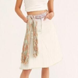 Free People Mint Green Peyton Distressed Denim Skirt